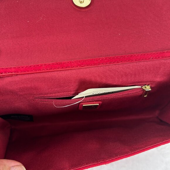 Guess Velvet Chain Strap Clutch Red Evening Party Purse - Picture 10 of 10